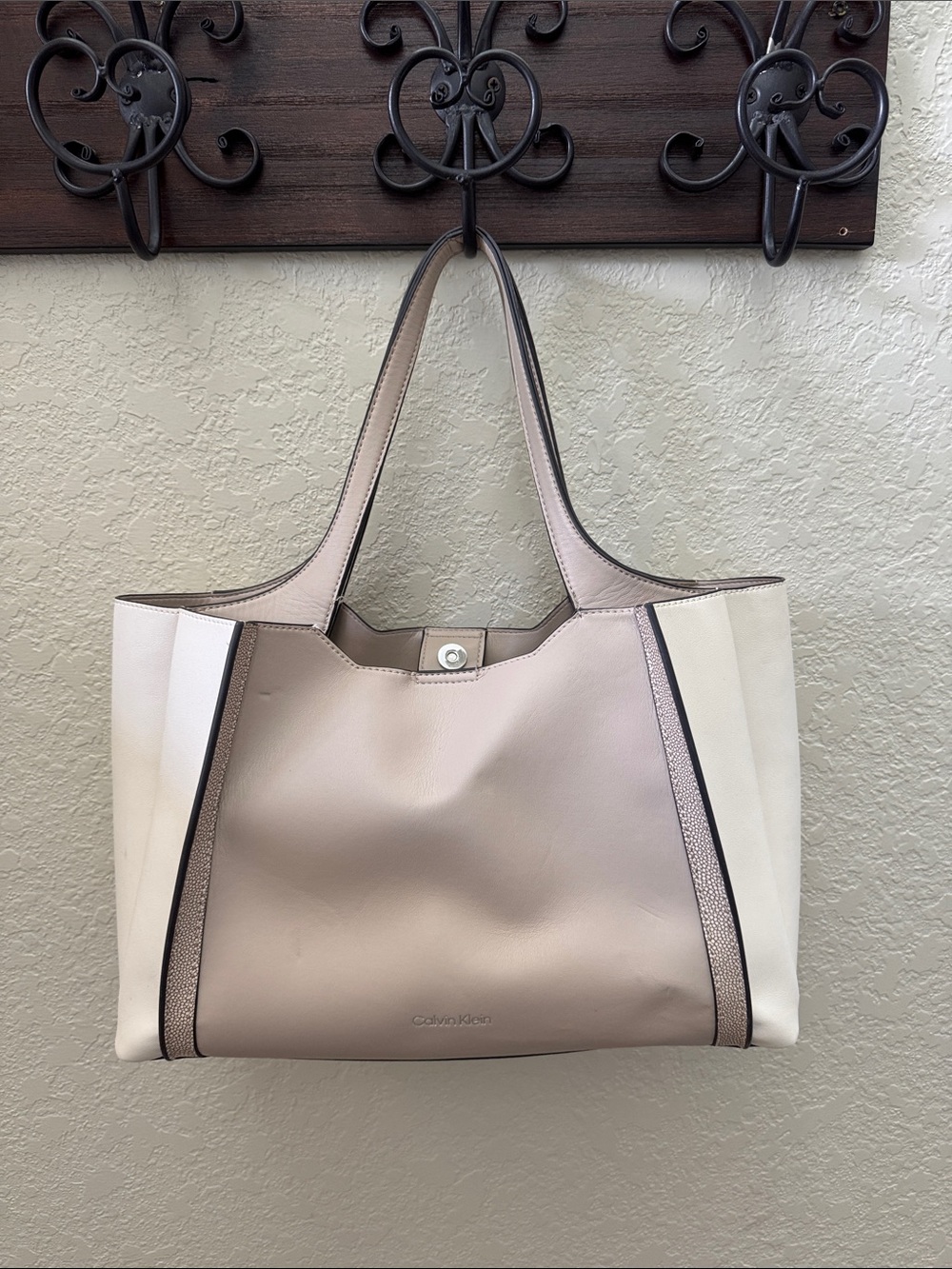 Calvin Klein Two-Tone Cream & White Tote
